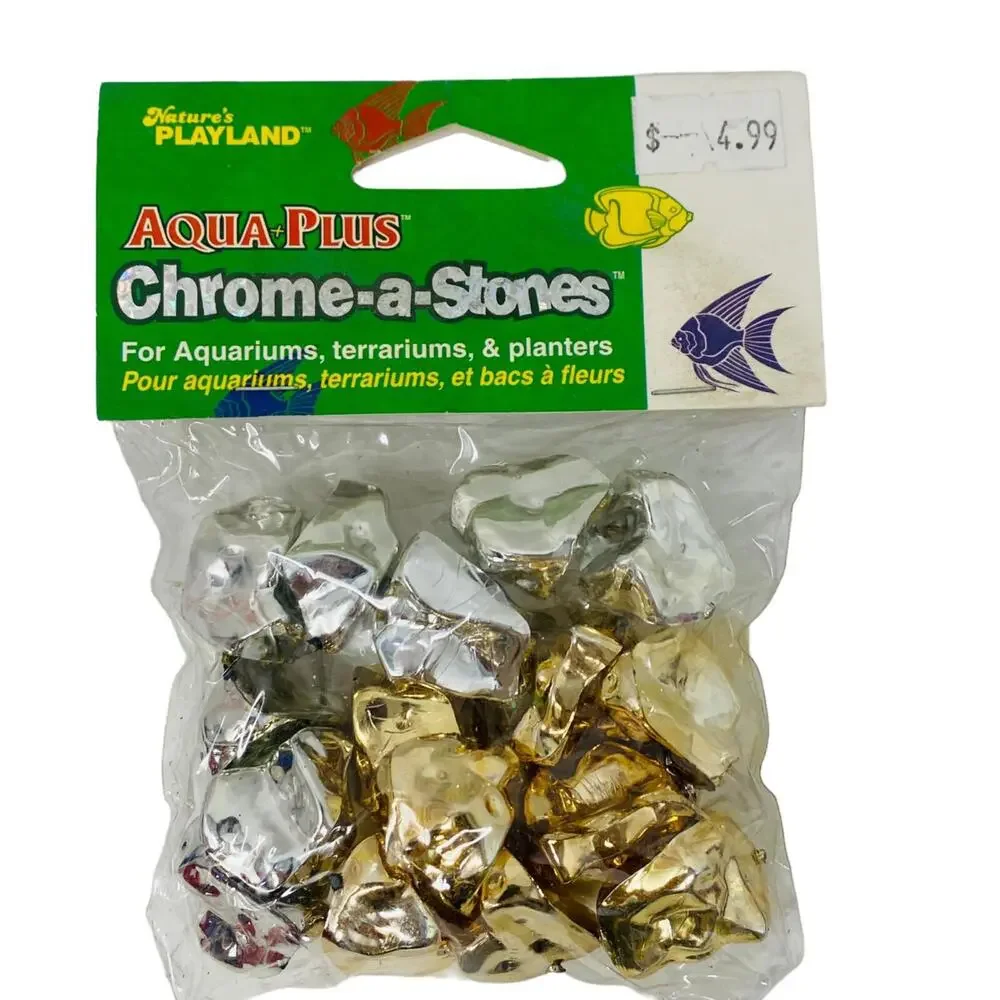 (3 Packs) Nature's Playland Aqua Plus Chrome-a-Stones Fish aquariums gold silver